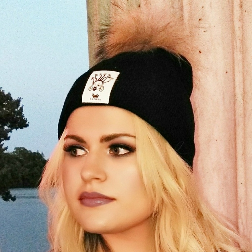 Cookies & cream hats with detachable pom pom